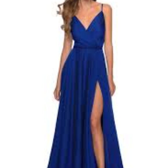 20 - NWT LA FEMME NAVY BLUE GOWN - Picture 5 of 5